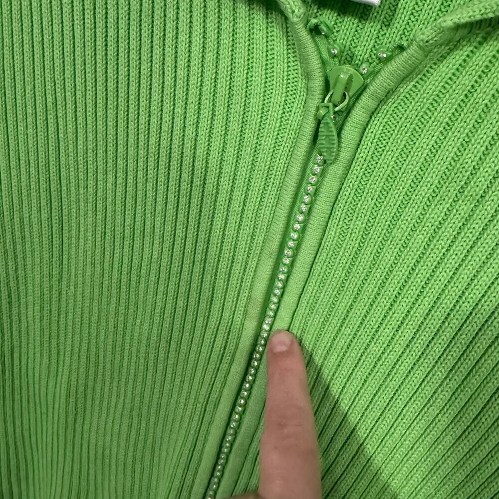 Vintage The Quacker Factory Bright Green Ribbed Full Zip Sweater Plus Size 2X - Picture 5 of 9